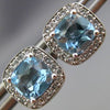 ESTATE 2.18CT DIAMOND & AAA BLUE TOPAZ 14KT WHITE GOLD SQUARE HALO STUD EARRINGS