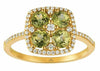 ESTATE 1.42CT DIAMOND & AAA PERIDOT 14KT YELLOW GOLD CLUSTER FLOWER SQUARE RING