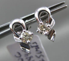 ESTATE .25CT ROUND DIAMOND 18KT WHITE GOLD 3D SOLITAIRE RIBBON STUD EARRINGS