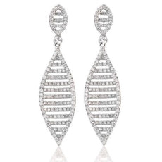 ESTATE LARGE 1.76CT DIAMOND 18KT WHITE GOLD ELONGATED TEAR DROP HANGING EARRINGS