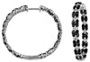 ESTATE 2.30CT WHITE & BLACK DIAMOND 14KT WHITE GOLD CLASSIC FLOWER HOOP EARRINGS