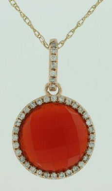 ESTATE .12CT DIAMOND & AAA RED AGATE 14KT ROSE GOLD 3D ROUND HALO FUN PENDANT