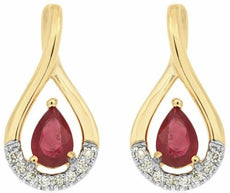 ESTATE 1.02CT DIAMOND & AAA RUBY 14KT YELLOW GOLD 3D PEAR SHAPE HANGING EARRINGS