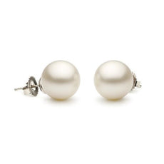 ESTATE AAA 10.5MM PEARL 14KT WHITE GOLD 3D CLASSIC ROUND SOLITAIRE STUD EARRINGS