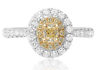 ESTATE .91CT WHITE & FANCY YELLOW DIAMOND 18KT 2 TONE GOLD HALO ENGAGEMENT RING