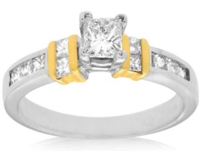 ESTATE .90CT PRINCESS CUT DIAMOND 14KT WHITE & YELLOW GOLD 3D ENGAGEMENT RING