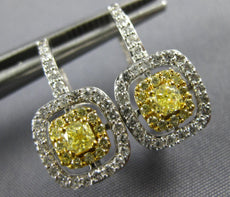 1.0CT WHITE & FANCY YELLOW DIAMOND 14KT 2 TONE GOLD SQUARE LEVER BACK EARRINGS