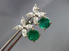 ESTATE LARGE 3.25CT DIAMOND & AAA COLOMBIAN EMERALD FLOWER HANGING STUD EARRINGS