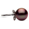 ESTATE .05CT DIAMOND & AAA TAHITIAN PEARL 14KT WHITE GOLD FLOWER BUTTERFLY RING