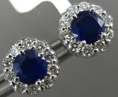 ESTATE 1.45CT DIAMOND & AAA SAPPHIRE 14KT WHITE GOLD ROUND FLOWER STUD EARRINGS