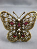 ANTIQUE LARGE 1.26CT AAA GARNET & PEARL 14KT YELLOW GOLD 3D BUTTERFLY BROOCH PIN