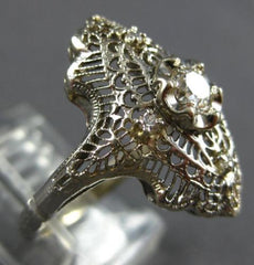ANTIQUE WIDE .36CT OLD MINE DIAMOND 14KT WHITE GOLD 3D OPEN FILIGREE OVAL RING