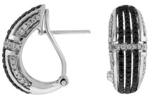 .95CT WHITE & BLACK DIAMOND 14K WHITE GOLD MULTI ROW SEMI HOOP CLIP ON EARRINGS