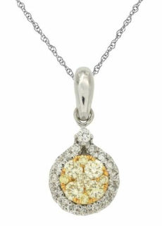 .43CT WHITE & FANCY YELLOW DIAMOND 14KT WHITE GOLD CLUSTER ROUND FLOWER PENDANT