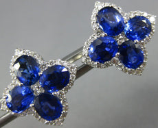 ESTATE LARGE 3.79CT DIAMOND & AAA SAPPHIRE 18KT WHITE GOLD FLOWER STUD EARRINGS