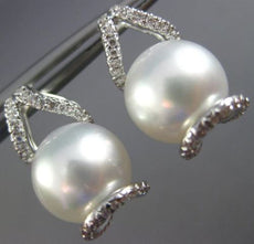 ESTATE LARGE .4CT DIAMOND & AAA SOUTH SEA PEARLS 18K WHITE GOLD HANGING EARRINGS