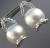 ESTATE LARGE .4CT DIAMOND & AAA SOUTH SEA PEARLS 18K WHITE GOLD HANGING EARRINGS
