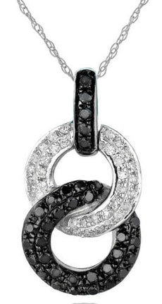 .36CT WHITE & BLACK DIAMOND 14KT WHITE GOLD 3D CIRCLE OF LIFE LOVE KNOT PENDANT