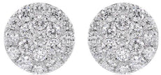 LARGE 1.01CT DIAMOND 14KT WHITE GOLD 3D CLUSTER CIRCULAR CLASSIC STUD EARRINGS