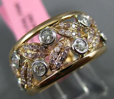 ESTATE WIDE .66CT WHITE & PINK DIAMOND 14KT TWO TONE GOLD LEAF ANNIVERSARY RING