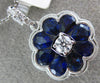 ESTATE LARGE 2.30CT DIAMOND & AAA SAPPHIRE 18K WHITE GOLD FLOWER CLASSIC PENDANT