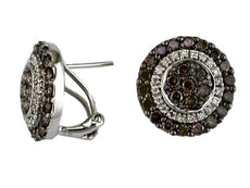 1.97CT WHITE & CHOCOLATE FANCY DIAMOND 14K WHITE GOLD 3D FLOWER CLIP ON EARRINGS