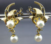 ANTIQUE LARGE .12CT AAA SAPPHIRE & PEARL 14KT YELLOW GOLD FLOWER EARRINGS #25898
