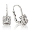 ESTATE .86CT ROUND & BAGUETTE  DIAMOND 18KT WHITE GOLD SQUARE LEVERBACK EARRINGS