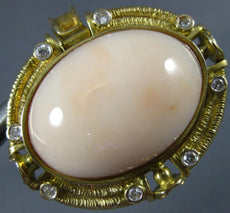 ANTIQUE LARGE .32CT DIAMOND & AAA CORAL 14KT YELLOW GOLD OVAL BROOCH PIN #21728