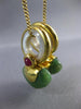 ESTATE LARGE AAA MULTI GEM 18KT YELLOW GOLD 3D DOUBLE TEAR DROP FLOATING PENDANT