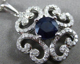 ESTATE 1.18CT DIAMOND & AAA SAPPHIRE 14K WHITE GOLD 3D OPEN FLOWER HEART PENDANT