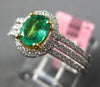 ESTATE .82CT DIAMOND & AAA OVAL CUT EMERALD 18K 2 TONE GOLD HALO ENGAGEMENT RING