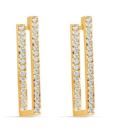 ESTATE .40CT ROUND DIAMOND 18KT YELLOW GOLD CLASSIC DOUBLE BAR HANGING EARRINGS