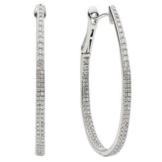 ESTATE .77CT DIAMOND 18KT WHITE GOLD 3D CLASSIC INSIDE OUT HOOP HANGING EARRINGS