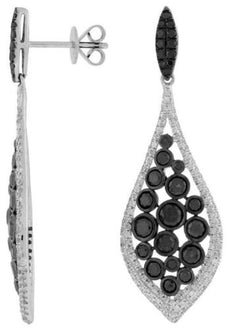 ESTATE 3.45CT WHITE & BLACK DIAMOND 14K WHITE GOLD TEAR DROP ETOILE FUN EARRINGS