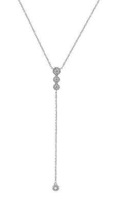 .24CT DIAMOND 14KT WHITE GOLD 3D THREE STONE CLASSIC HALO LARIAT FUN NECKLACE