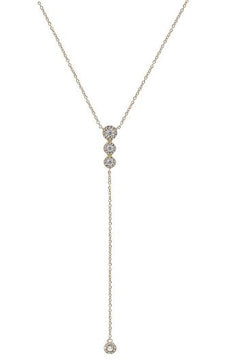 .26CT DIAMOND 14KT YELLOW GOLD 3D THREE STONE CLASSIC HALO LARIAT FUN NECKLACE