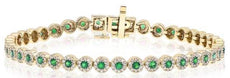 2.35CT DIAMOND & AAA EMERALD 14KT YELLOW GOLD ROUND FLOWER HALO TENNIS BRACELET