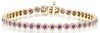 3.53CT DIAMOND & AAA RUBY 14KT YELLOW GOLD FLOWER HALO CLASSIC TENNIS BRACELET