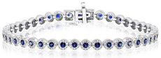 3.17CT DIAMOND & AAA SAPPHIRE 14K WHITE GOLD CLASSIC FLOWER HALO TENNIS BRACELET