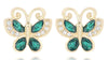 .10CT DIAMOND & GREEN ENAMEL 14KT YELLOW GOLD 3D BUTTERFLY LOVE STUD EARRINGS