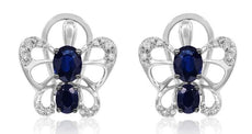 1.39CT DIAMOND & AAA SAPPHIRE 14KT WHITE GOLD 3D ROUND & OVAL BUTTERFLY EARRINGS