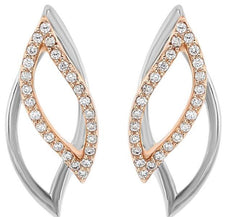 ESTATE .25CT DIAMOND 14KT 2 TONE GOLD 3D DOUBLE LEAF CLASSIC HANGING EARRINGS