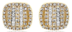 .34CT DIAMOND 14KT YELLOW GOLD 3D ROUND & BAGUETTE CLUSTER SQUARE STUD EARRINGS