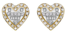 .21CT DIAMOND 14KT 2 TONE GOLD 3D ROUND AND BAGUETTE HEART SHAPE STUD EARRINGS