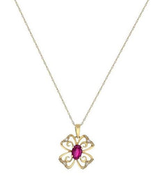 .71CT DIAMOND & AAA RUBY 14KT YELLOW GOLD 3D OPEN FILIGREE FLOWER FUN PENDANT