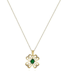 .38CT DIAMOND & AAA EMERALD 14K YELLOW GOLD 3D FILIGREE FLOWER FLOATING PENDANT