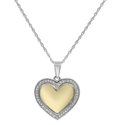 ESTATE .19CT DIAMOND 14KT WHITE AND YELLOW GOLD 3D CLASSIC HEART LOVE PENDANT