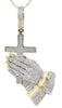 ESTATE .82CT DIAMOND 14KT YELLOW GOLD 3D CLASSIC PRAYING HAND CROSS PENDANT