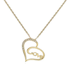 ESTATE .06CT DIAMOND 14KT YELLOW GOLD 3D OPEN HEART LOVE PENDANT